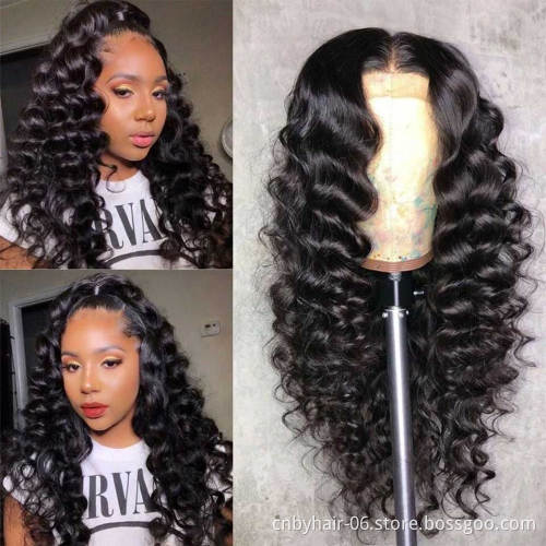 Unprocessed Brazilian Virgin Human Hair Lace Wig Vendor Wholesale Full Transparent HD Lace Front Closure 4X4 Loose Deep Wave Wig